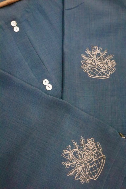 Basket Embroidered Linen Abaya