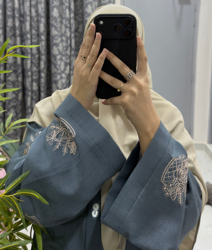 Basket Embroidered Linen Abaya