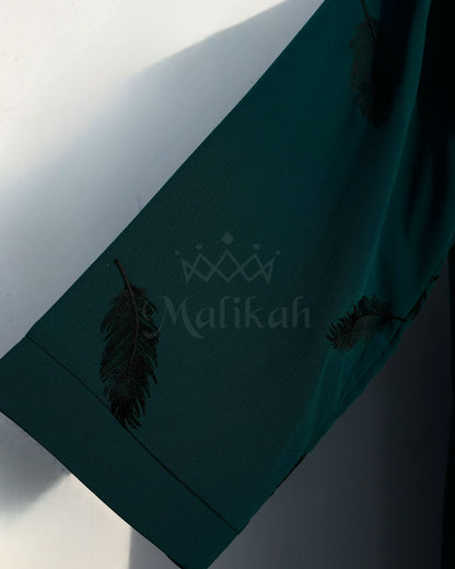 Deep Green Feather Embroidery Abaya