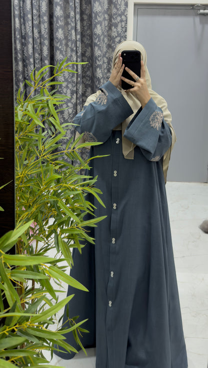 Basket Embroidered Linen Abaya