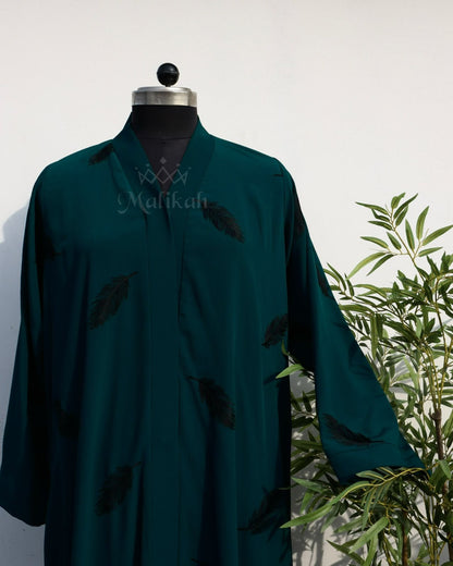 Deep Green Feather Embroidery Abaya