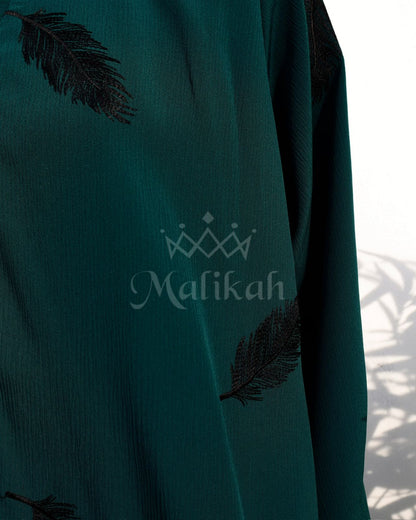 Deep Green Feather Embroidery Abaya