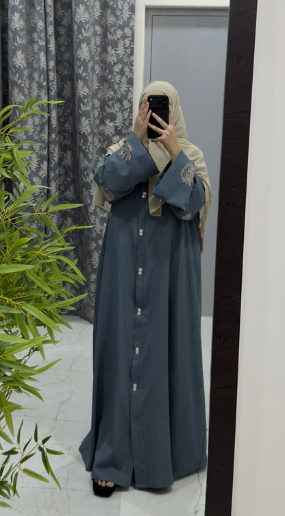 Basket Embroidered Linen Abaya