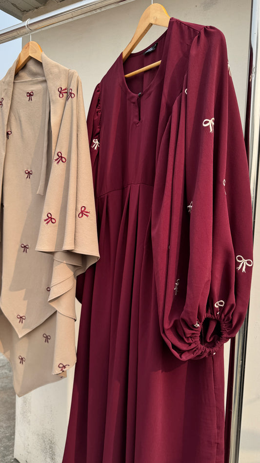 Bow Embroidered Abaya and Khimar set