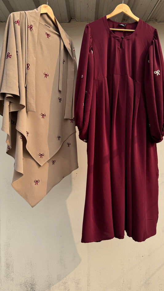 Bow Embroidered Abaya and Khimar set