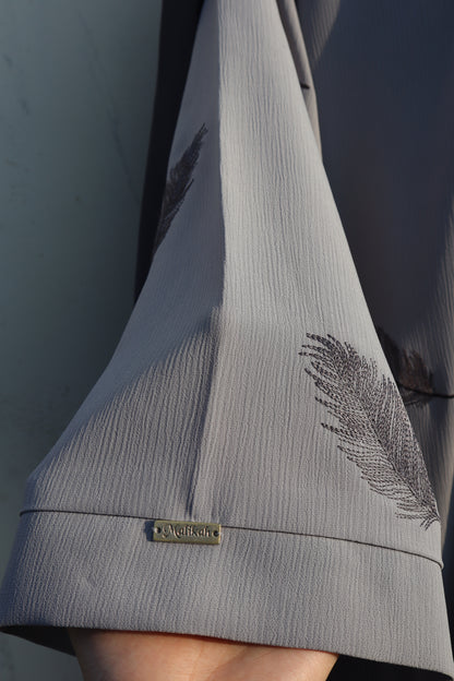 Light Grey Feather Embroidery Abaya
