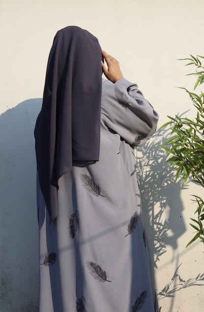Light Grey Feather Embroidery Abaya