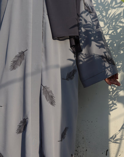 Light Grey Feather Embroidery Abaya