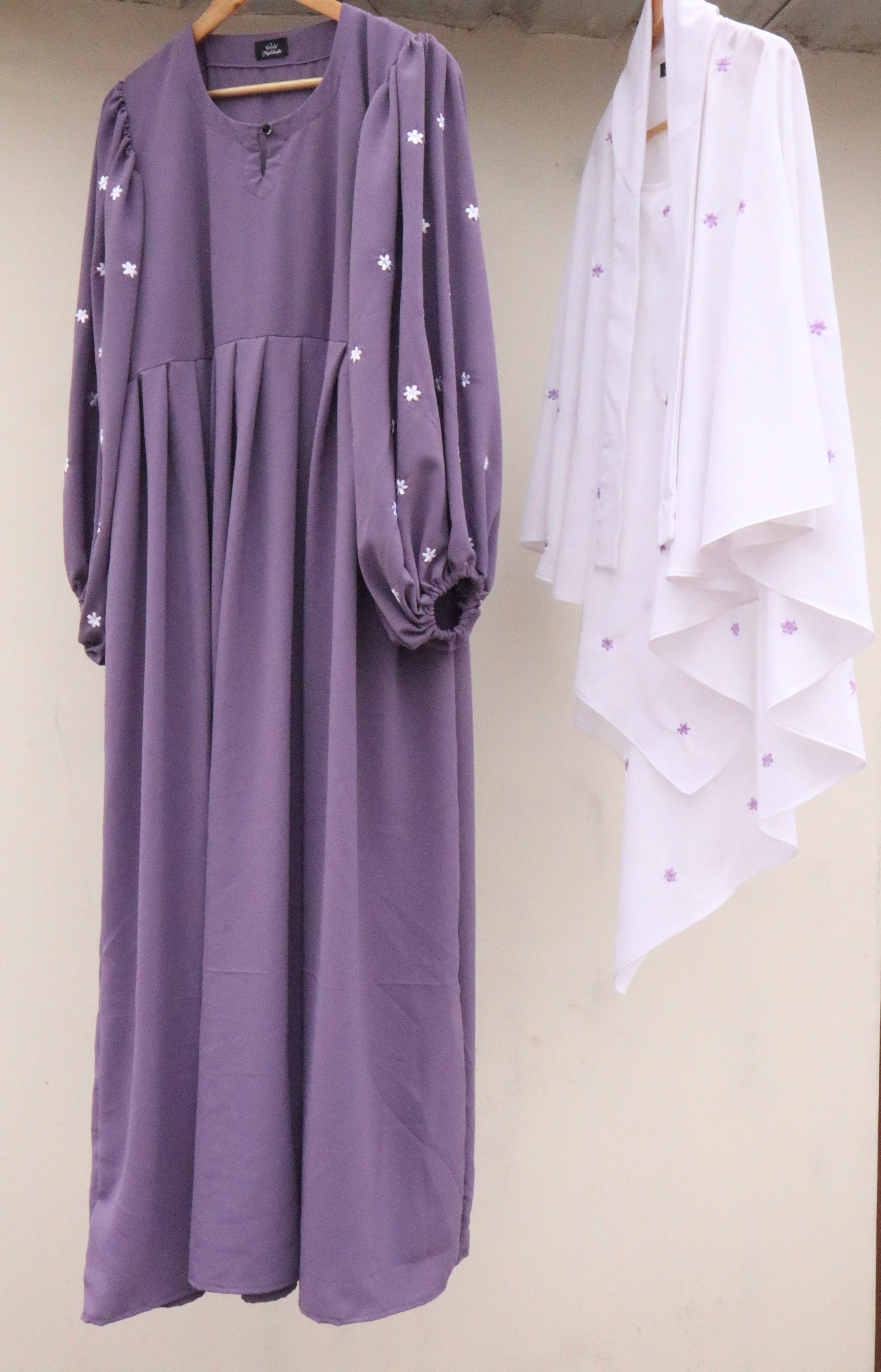 Lavender Abaya with White khimar