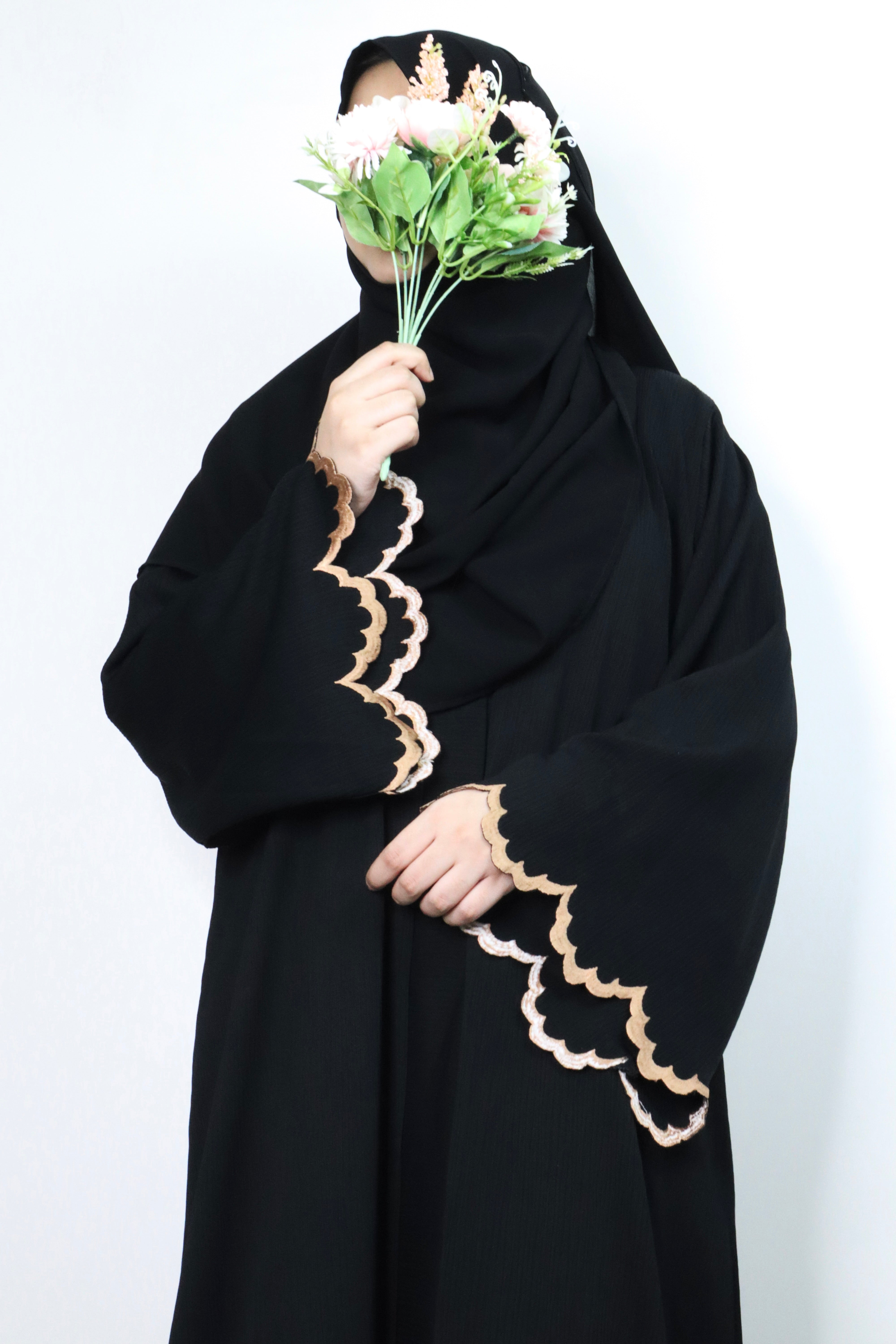 Embroidered curve edge Abaya