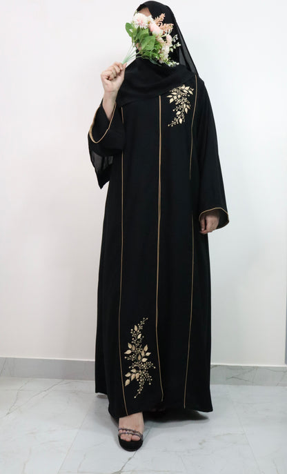 Black Piping Embroidered Abaya