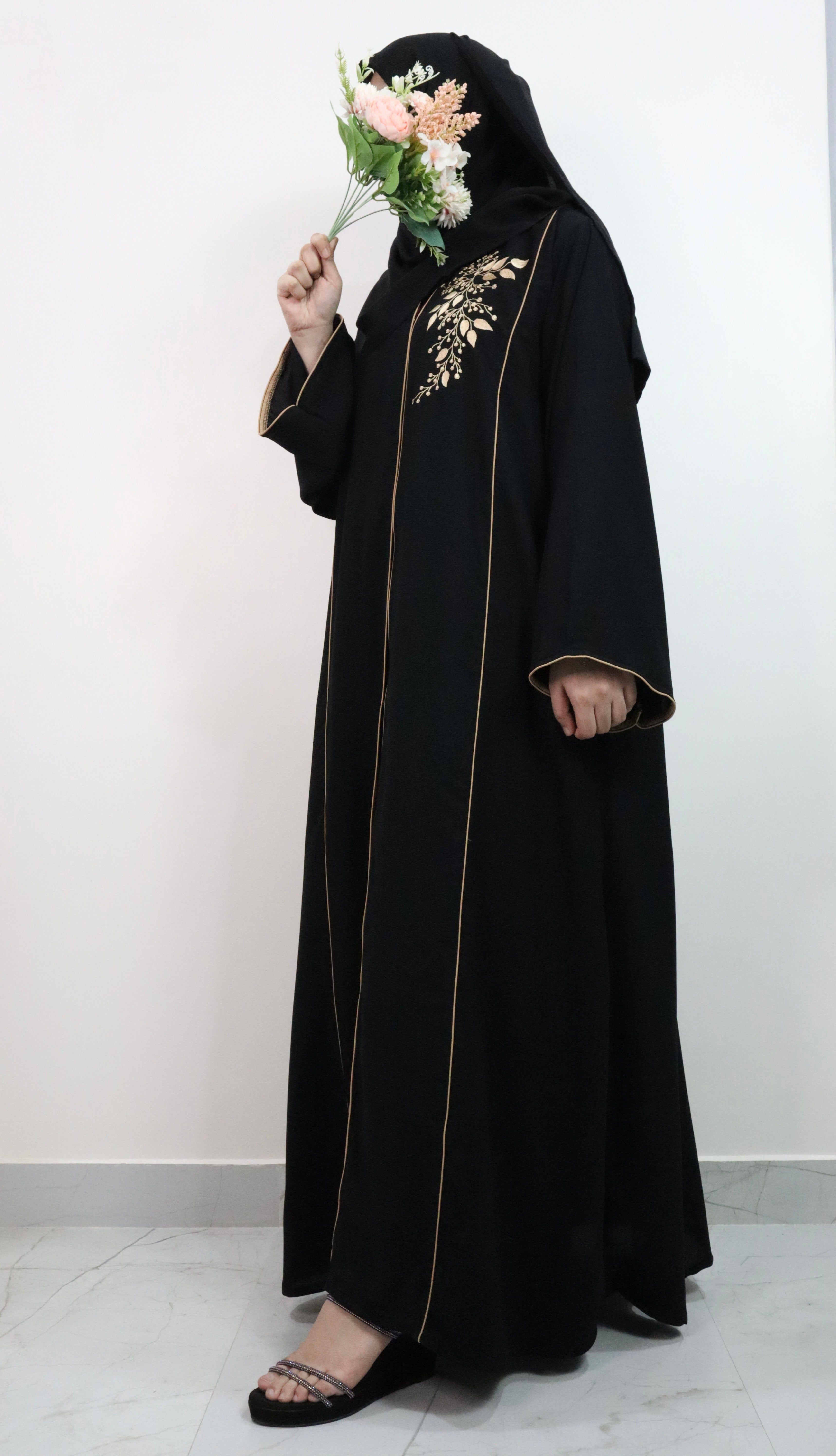 Black Piping Embroidered Abaya