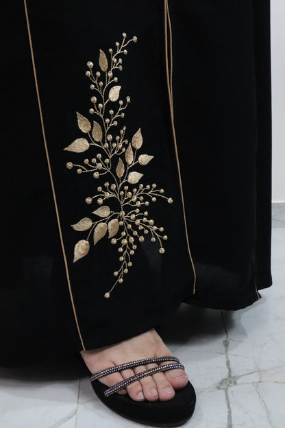 Black Piping Embroidered Abaya