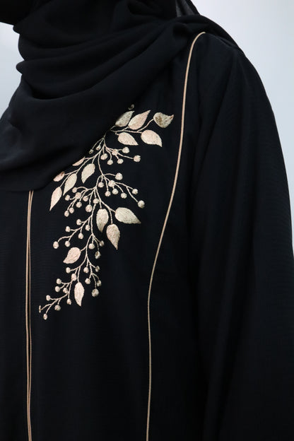 Black Piping Embroidered Abaya