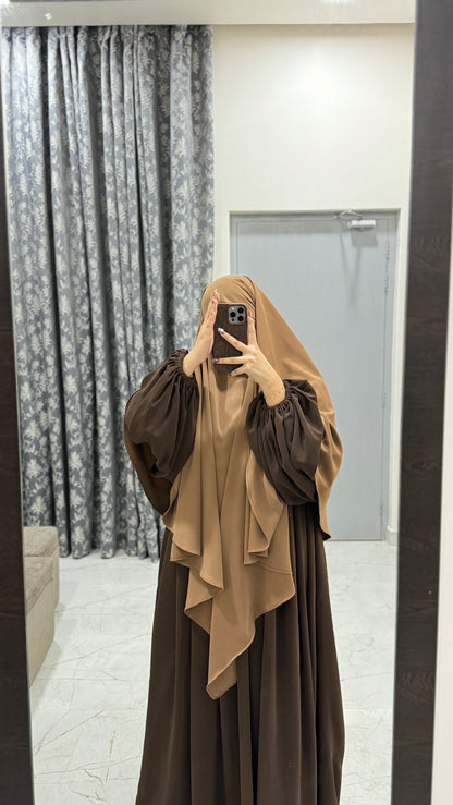 Brown Abaya and Deep Beige Khimar set