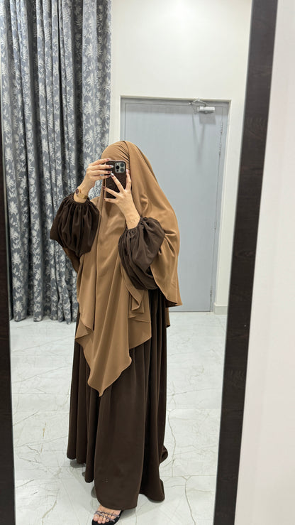 Brown Abaya and Deep Beige Khimar set
