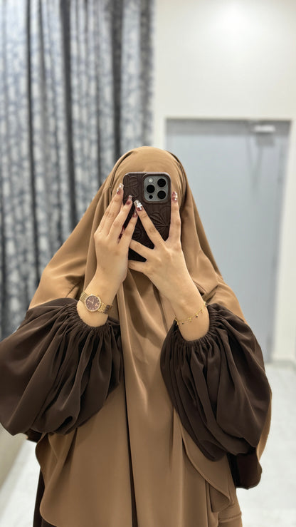 Brown Abaya and Deep Beige Khimar set