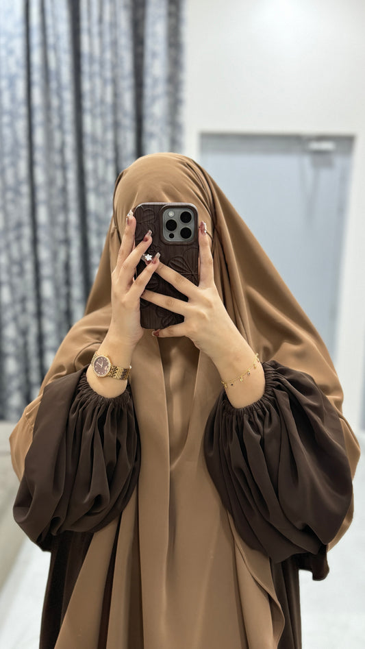 Brown Abaya and Deep Beige Khimar set