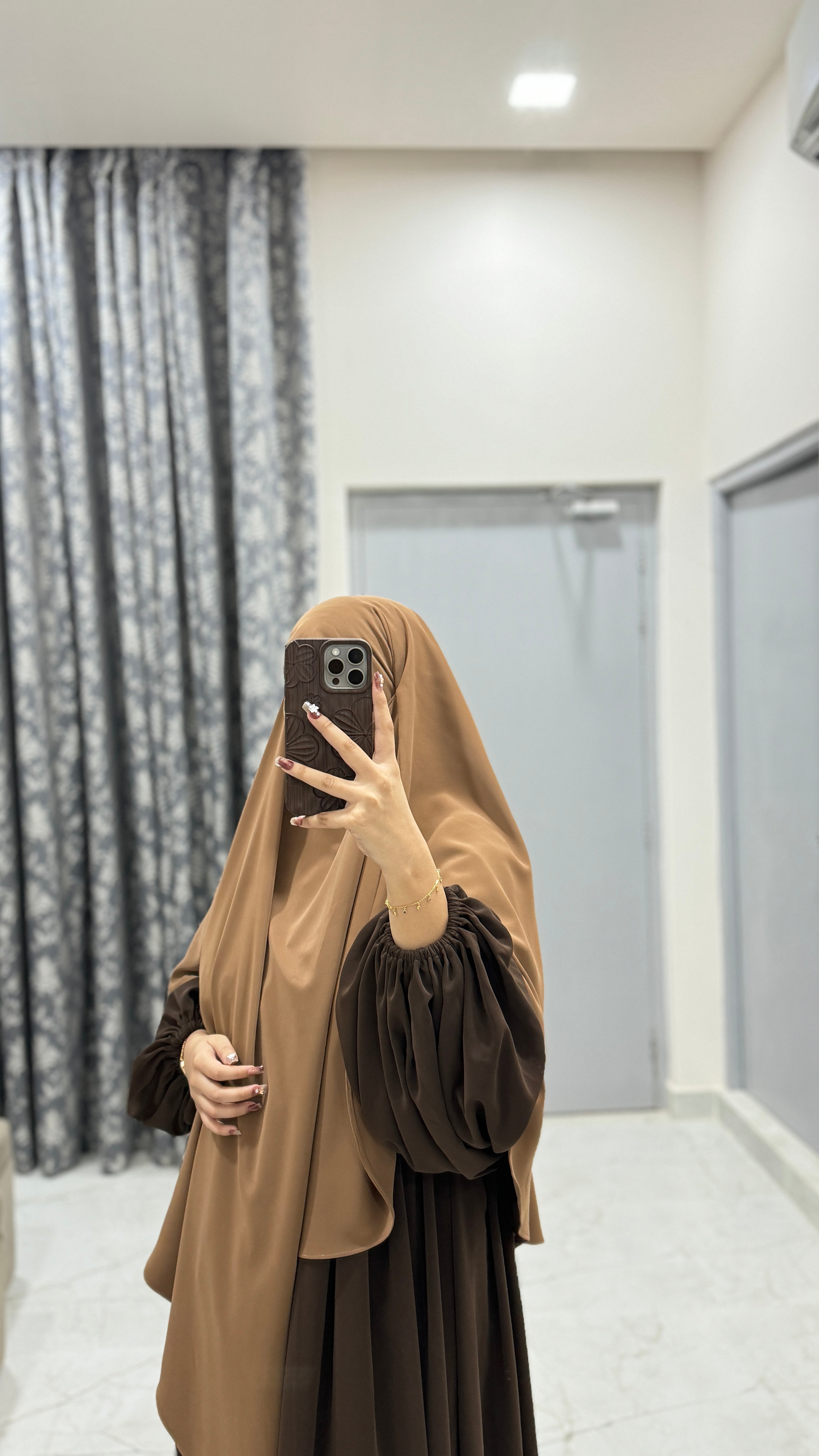 Brown Abaya and Deep Beige Khimar set