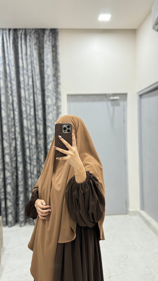Brown Abaya and Deep Beige Khimar set