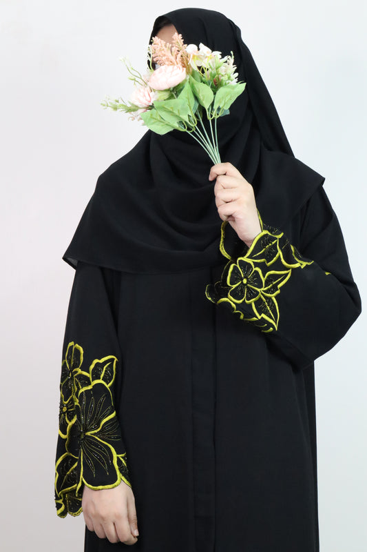 Azhar Abaya with Green embroidery