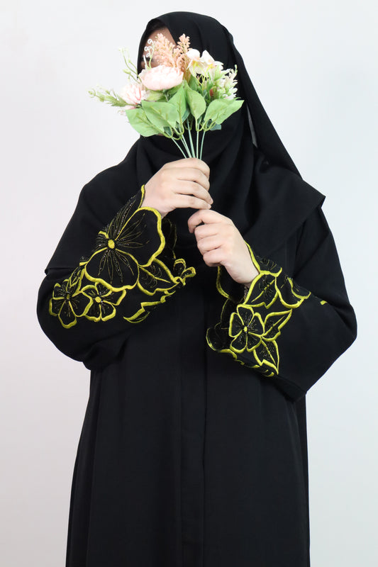 Azhar Abaya with Green embroidery