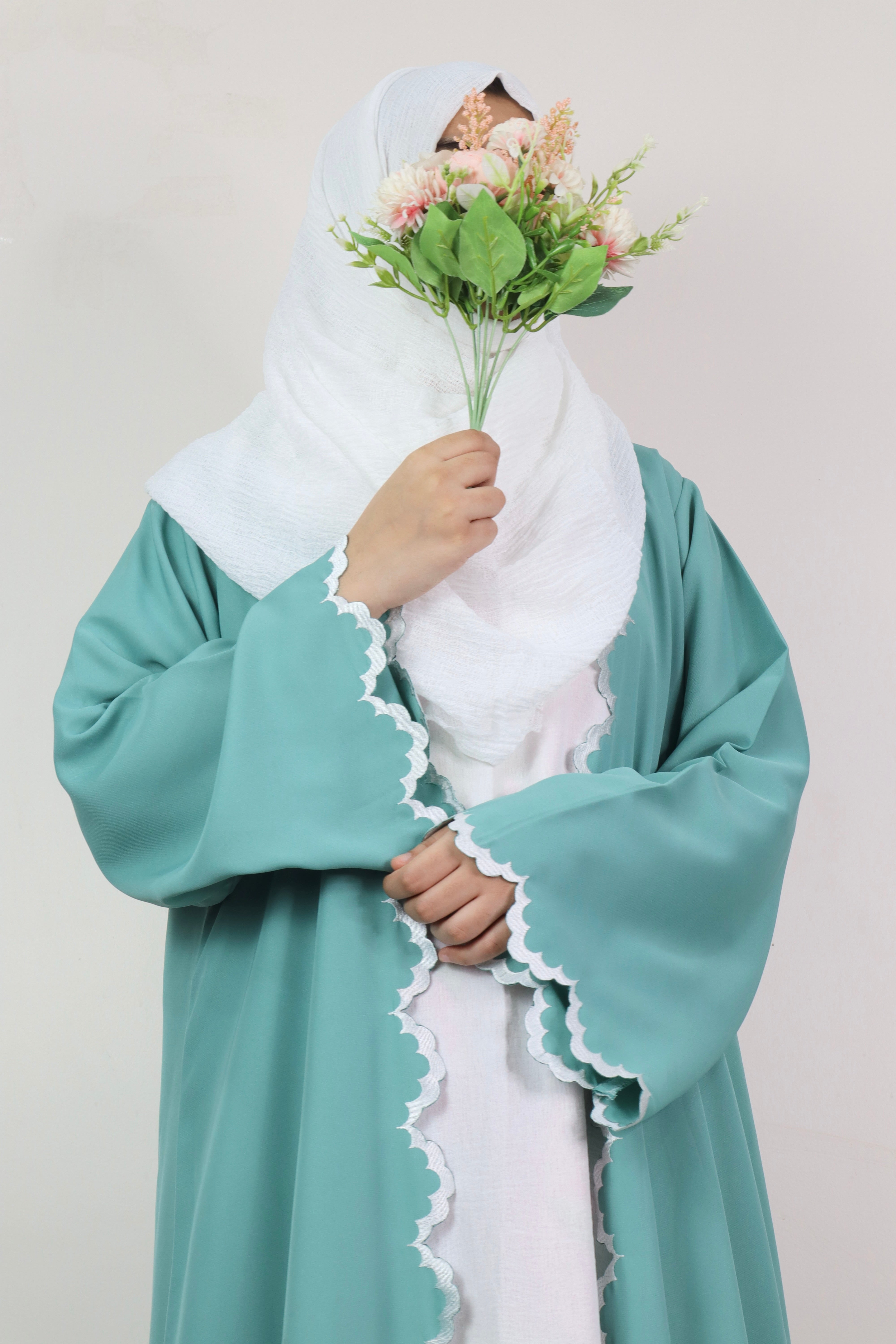 Daisy Light sea green shrug Abaya
