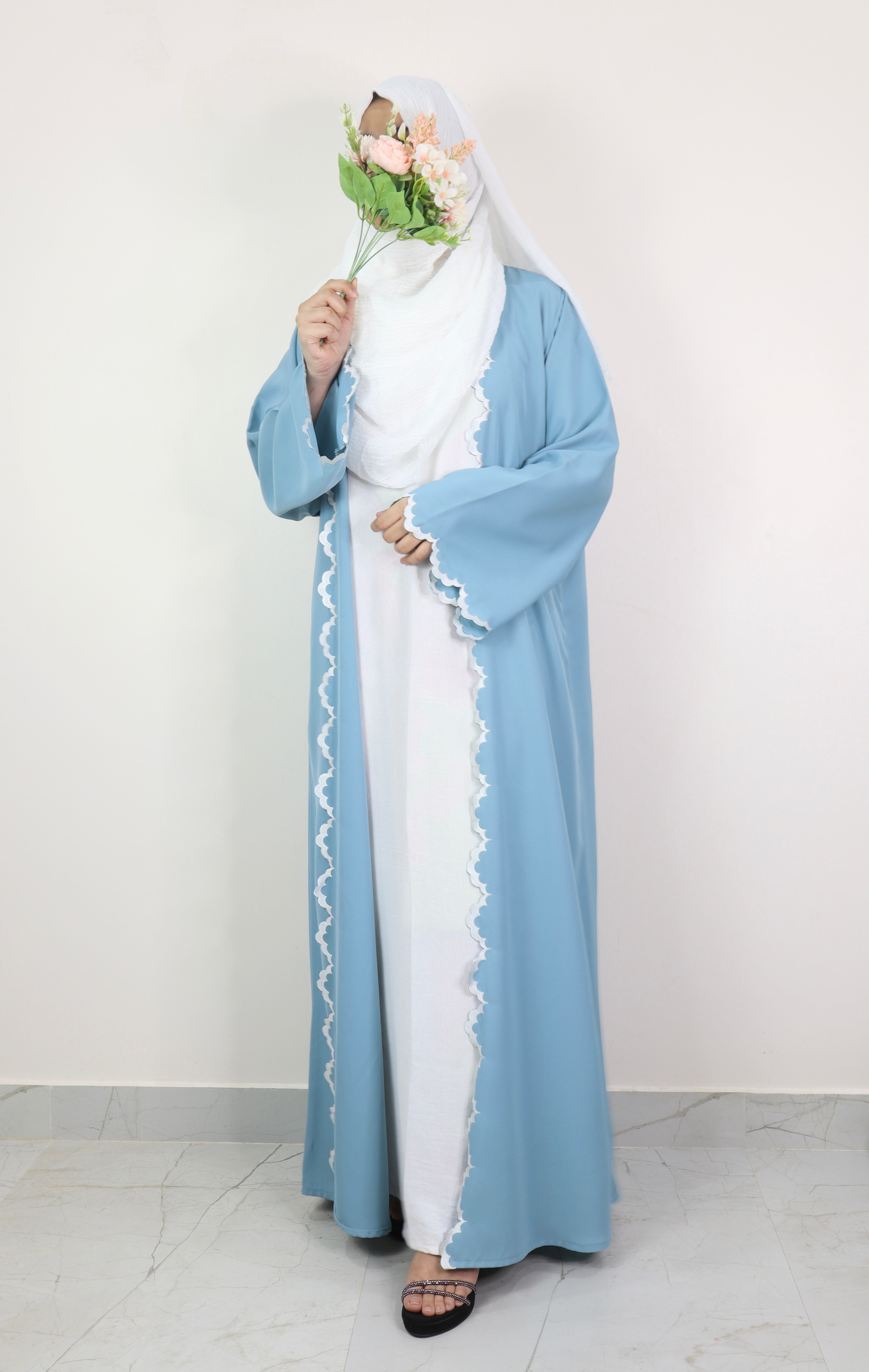 Daisy Powder Blue Shrug Abaya