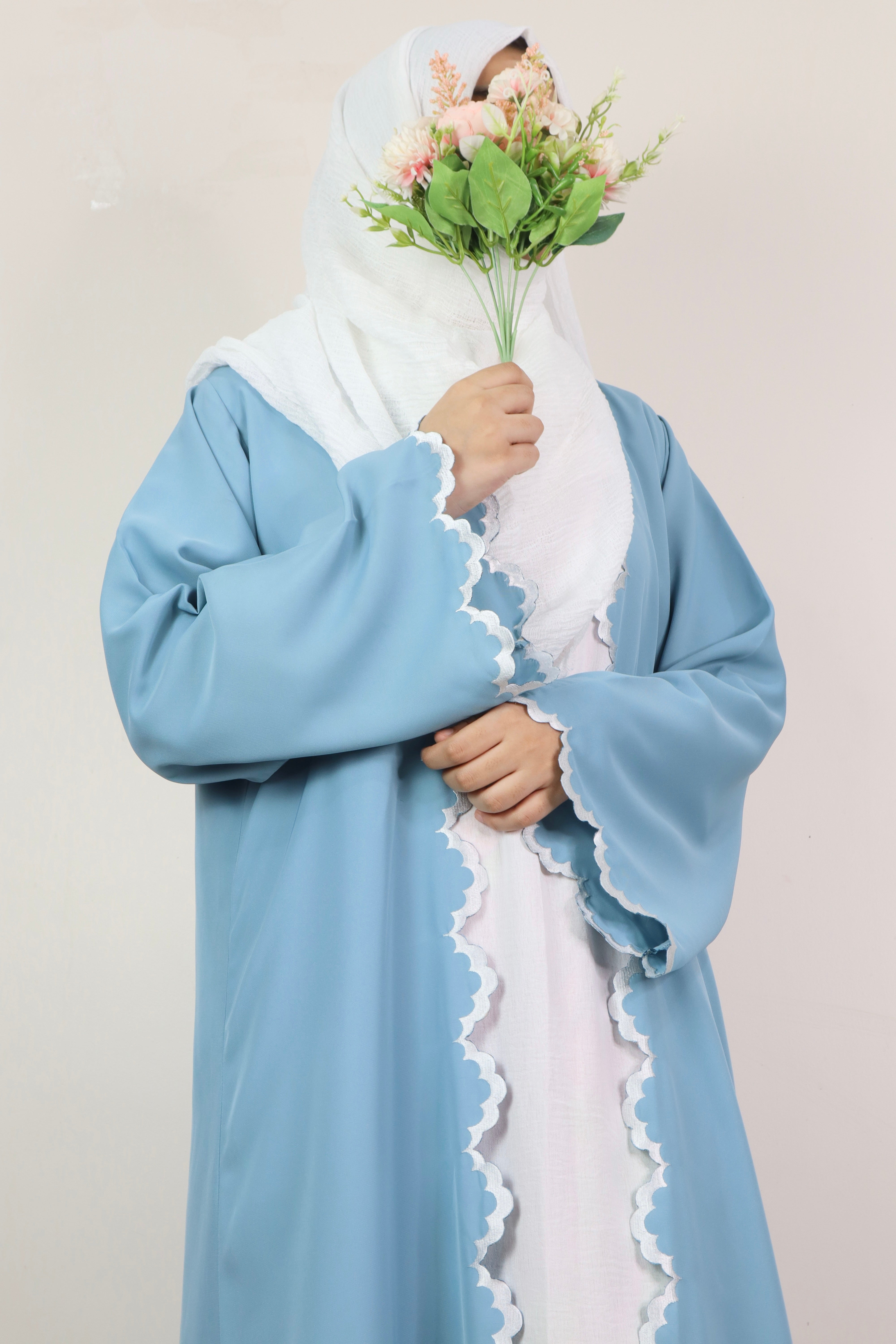 Daisy Powder Blue Shrug Abaya