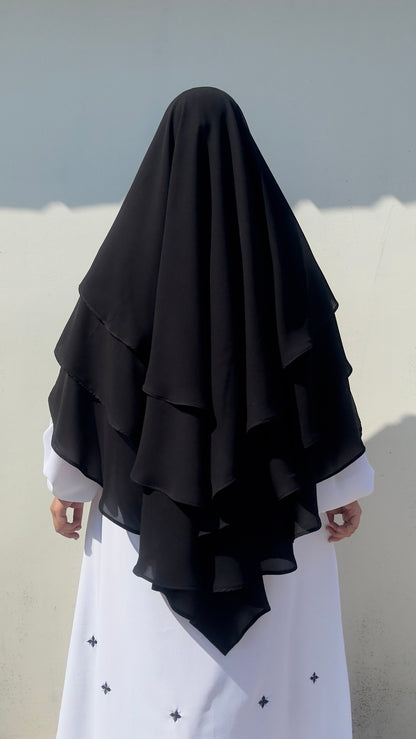 Black Chiffon Triple Layer Khimar