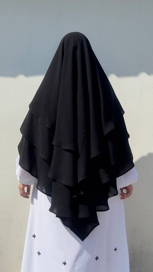 Black Chiffon Triple Layer Khimar