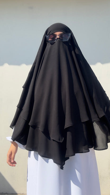 Black Chiffon Triple Layer Khimar