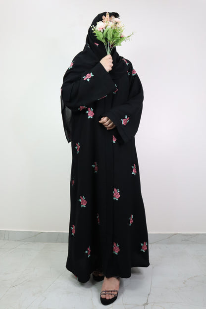 Rose Black Abaya