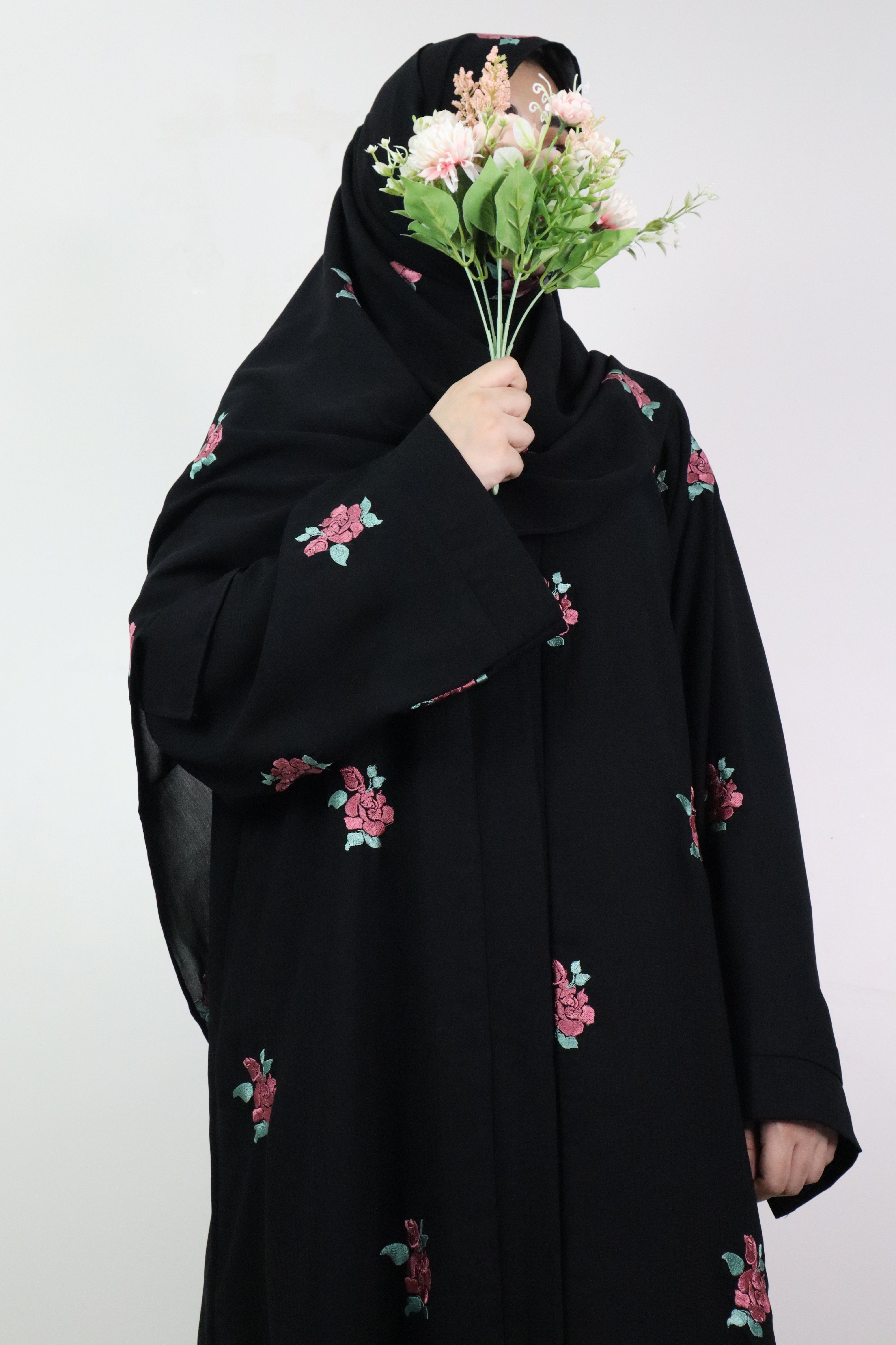 Rose Black Abaya