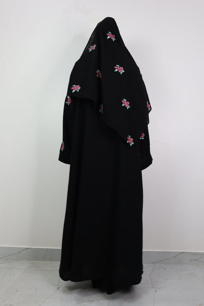 Rose Black Abaya