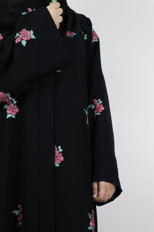 Rose Black Abaya