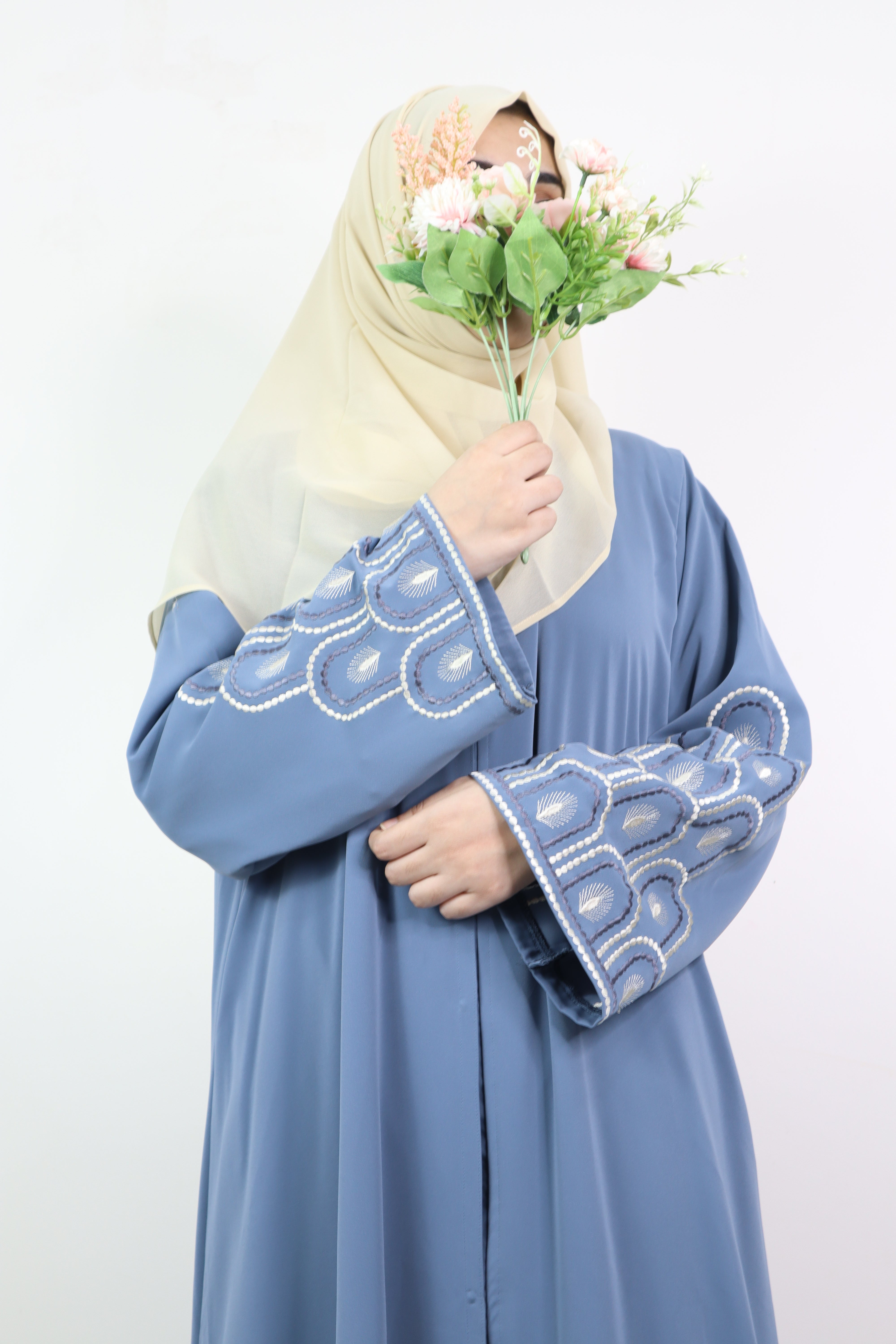 Grey Blue Mehrab Abaya