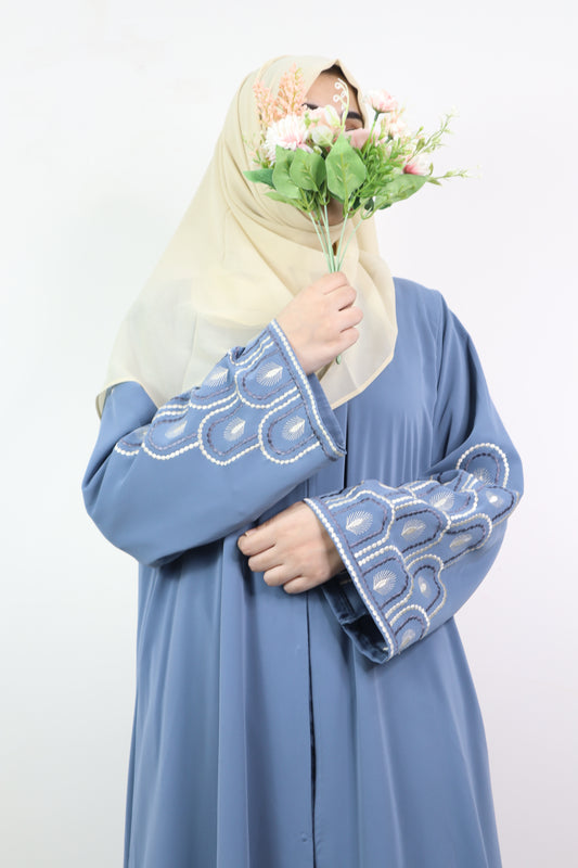 Grey Blue Mehrab Abaya