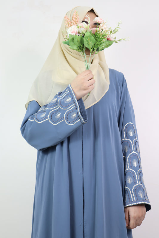 Grey Blue Mehrab Abaya