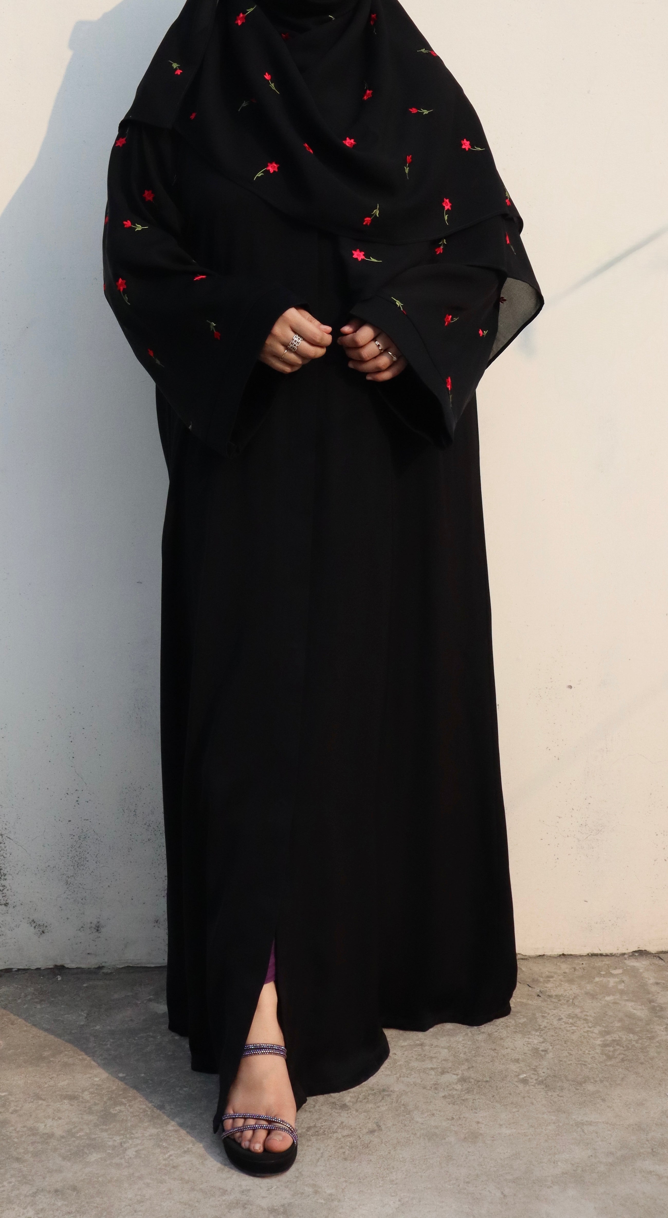 Gulbahar Abaya (Red Embroidery)