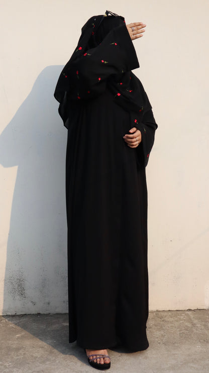 Gulbahar Abaya (Red Embroidery)