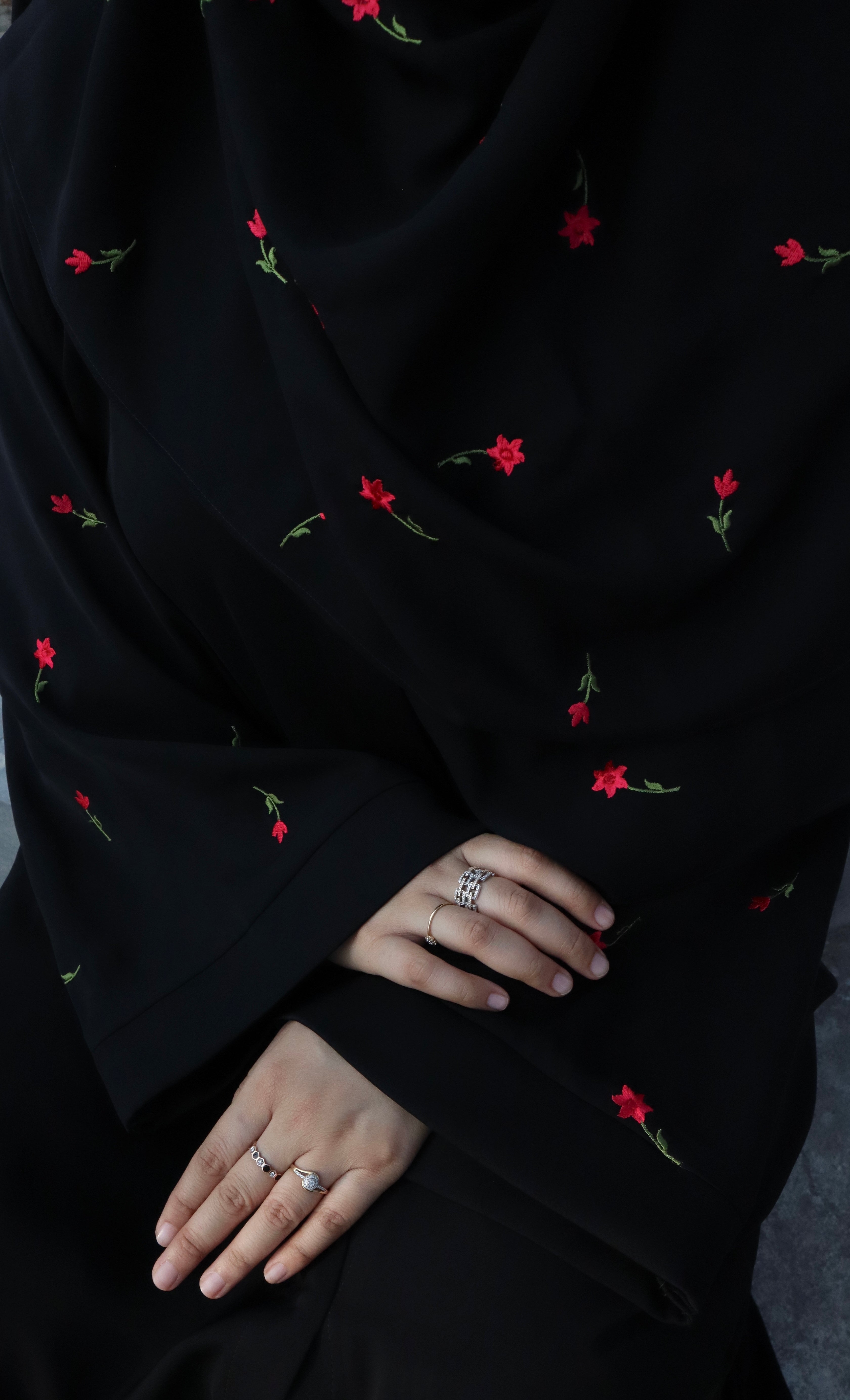 Gulbahar Abaya (Red Embroidery)