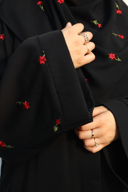 Gulbahar Abaya (Red Embroidery)