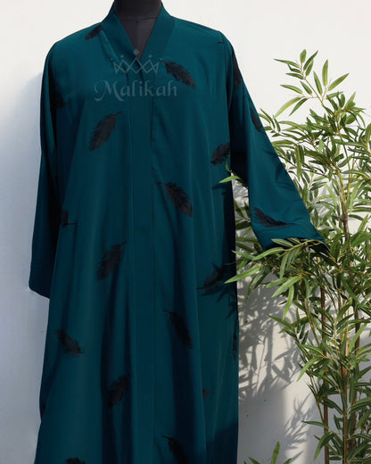Deep Green Feather Embroidery Abaya